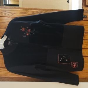 Black Erika Zip up knit jacket with embroidery, petite small, like new.
